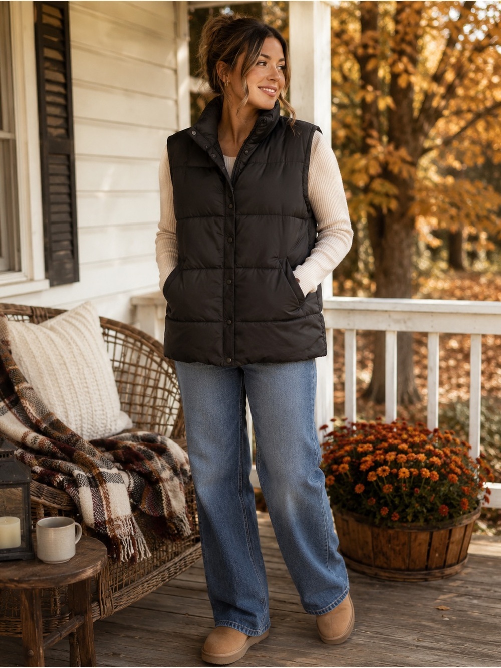 Lands’ End Quilted Puffer Vest | Women’s Large (14–16) | Dark Brown |